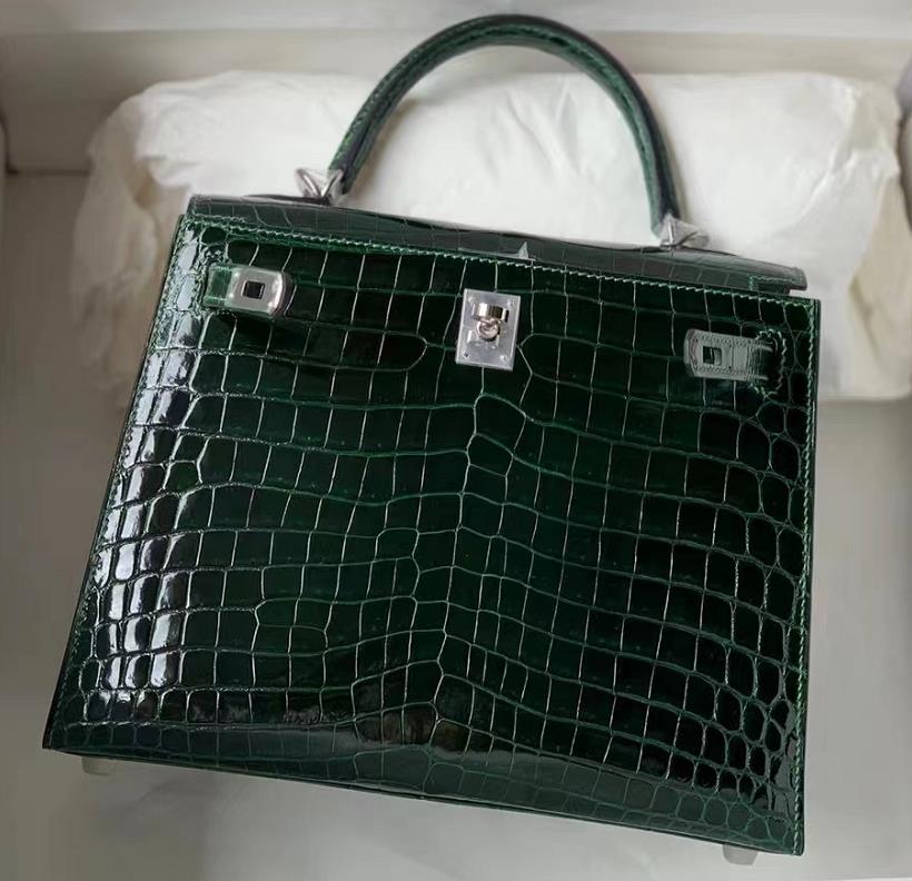 Hermes Kelly Matte crocodile Himalaya Silver Hardware 25m Full